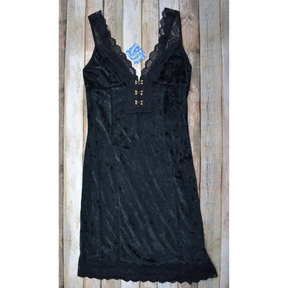 Free People Wait For It Velvet Lace Trim Mini Dress Black XS - Picture 3 of 14